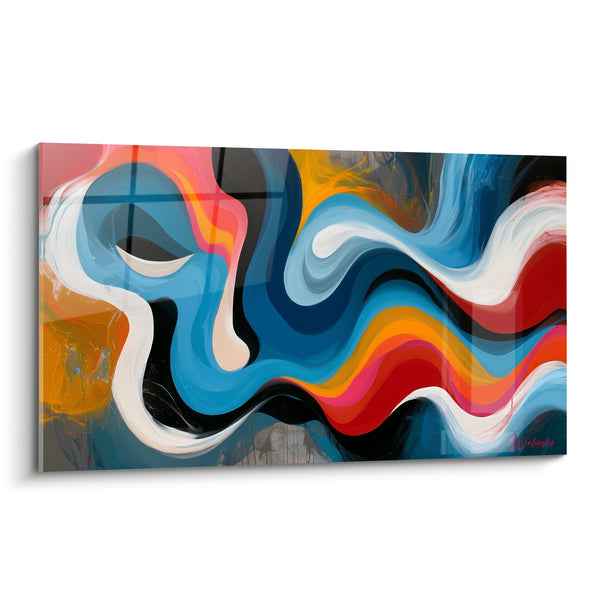 Tableau Vagues sinueuses bleu et rouge tourbillonnantes - Tourbillon chromatique - Edition style Peinture abstrait