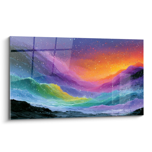 Tableau Vagues orange et violet étoilées - Tempête céleste - Edition style Peinture abstrait