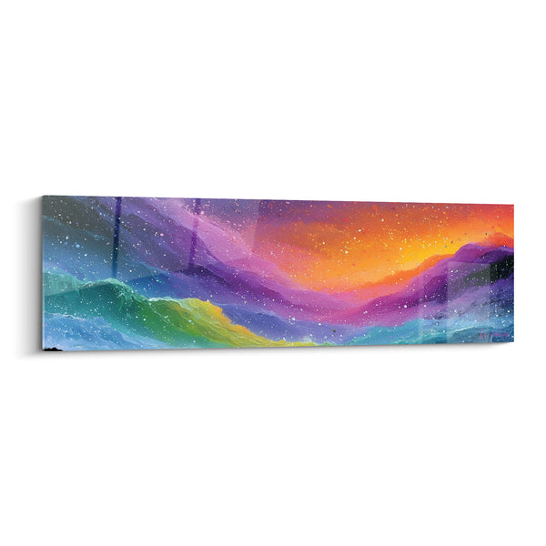 Tableau Vagues violettes et orangées éclaboussées - Marée céleste - Edition style Peinture abstrait