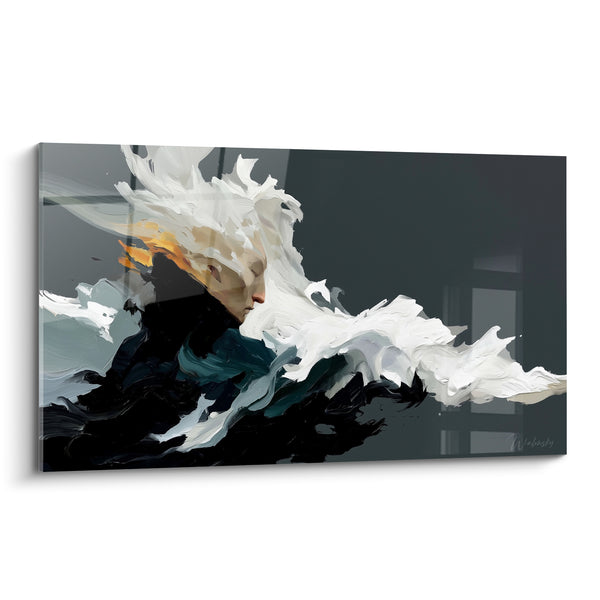 Tableau Visage blanc fondu dans une vague noire - Souffle immergé - Edition style Peinture abstrait