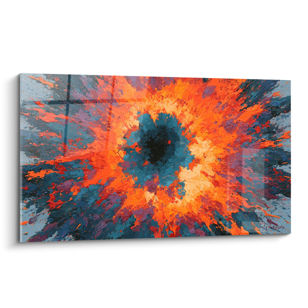 Tableau Trou noir orange et bleu pétrole - Œil cosmique incandescent - Edition style Peinture abstrait