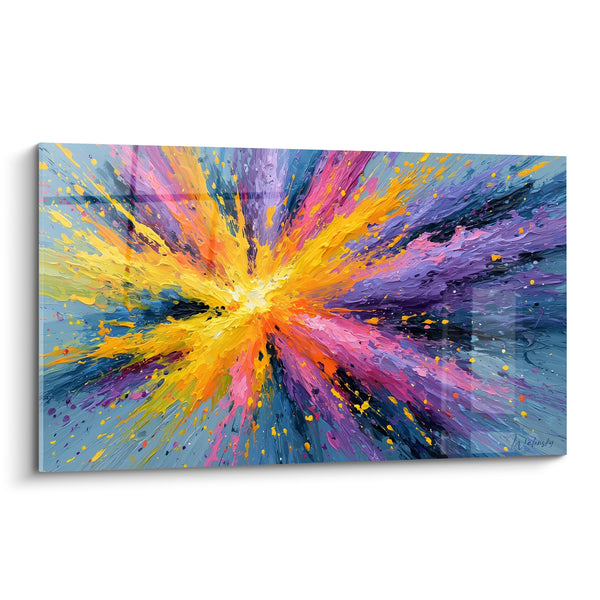 Tableau Explosion dorée aux éclats violets - Onde de lumière - Edition style Peinture abstrait