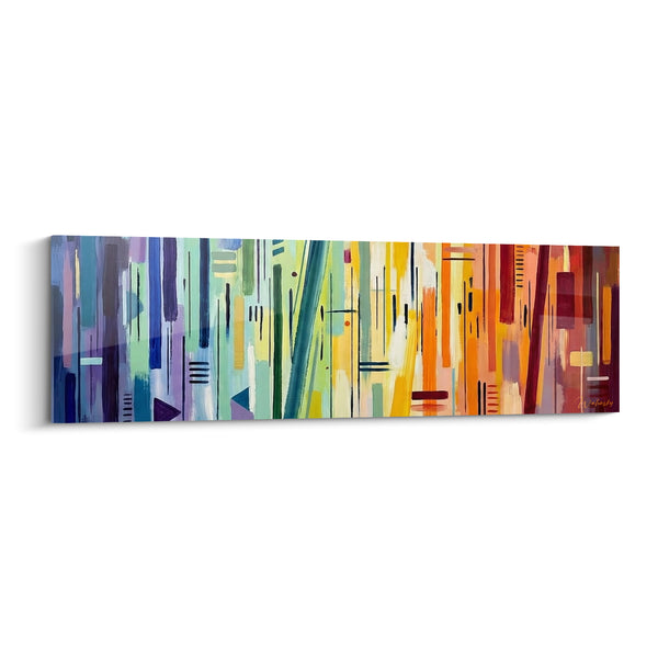 Tableau Bandes verticales bleues et orangées vibrantes - Traversée chromatique - Edition style peinture