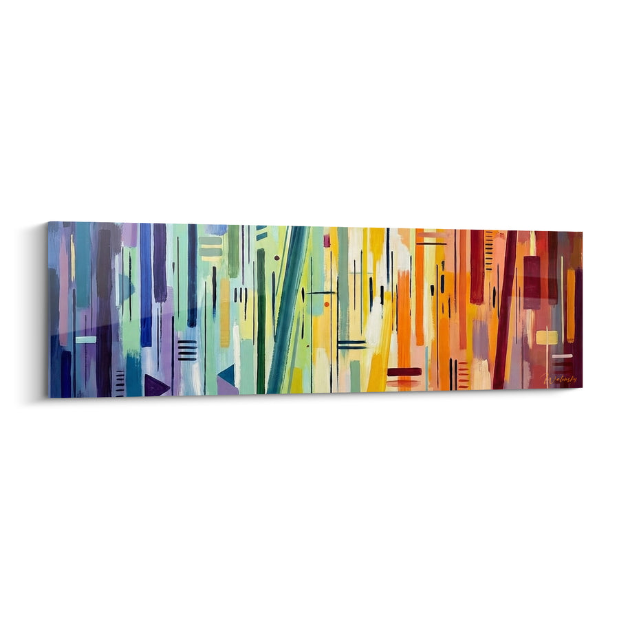 Tableau Bandes verticales bleues et orangées vibrantes - Traversée chromatique - Edition style peinture