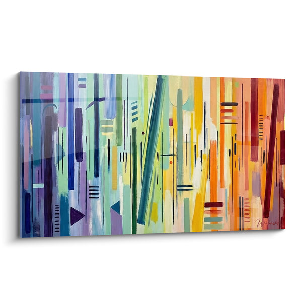 Tableau Bandes verticales violettes et ocre lumineuses - Traversée des saisons - Edition style peinture