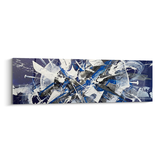Tableau Éclaboussures bleu marine et blanc tourbillonnantes - Tempête figée - Edition style peinture