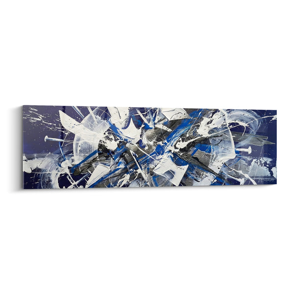 Tableau Éclaboussures bleu marine et blanc tourbillonnantes - Tempête figée - Edition style peinture