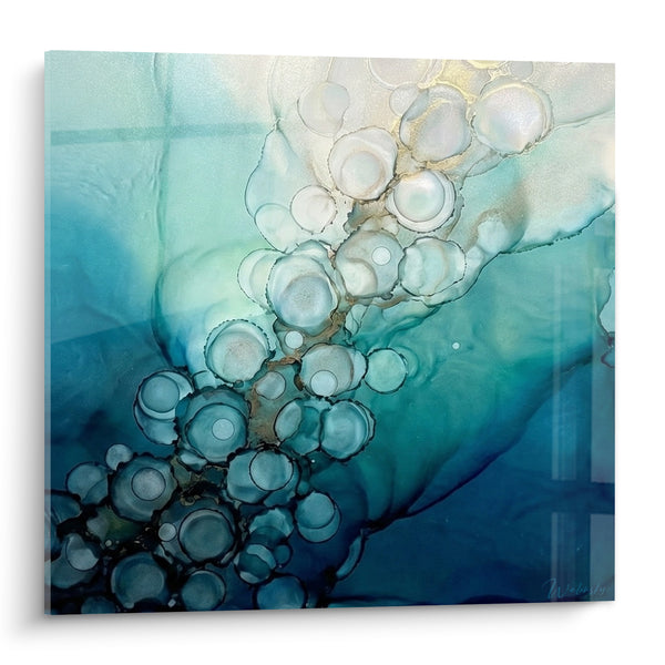 Tableau Bulles bleu turquoise et blanc nacré - Immersion aquatique - Edition style peinture