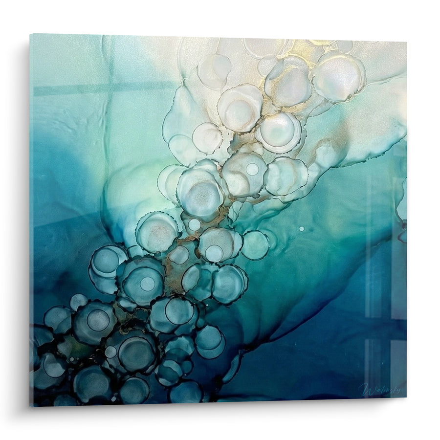 Tableau Bulles bleu turquoise et blanc nacré - Immersion aquatique - Edition style peinture