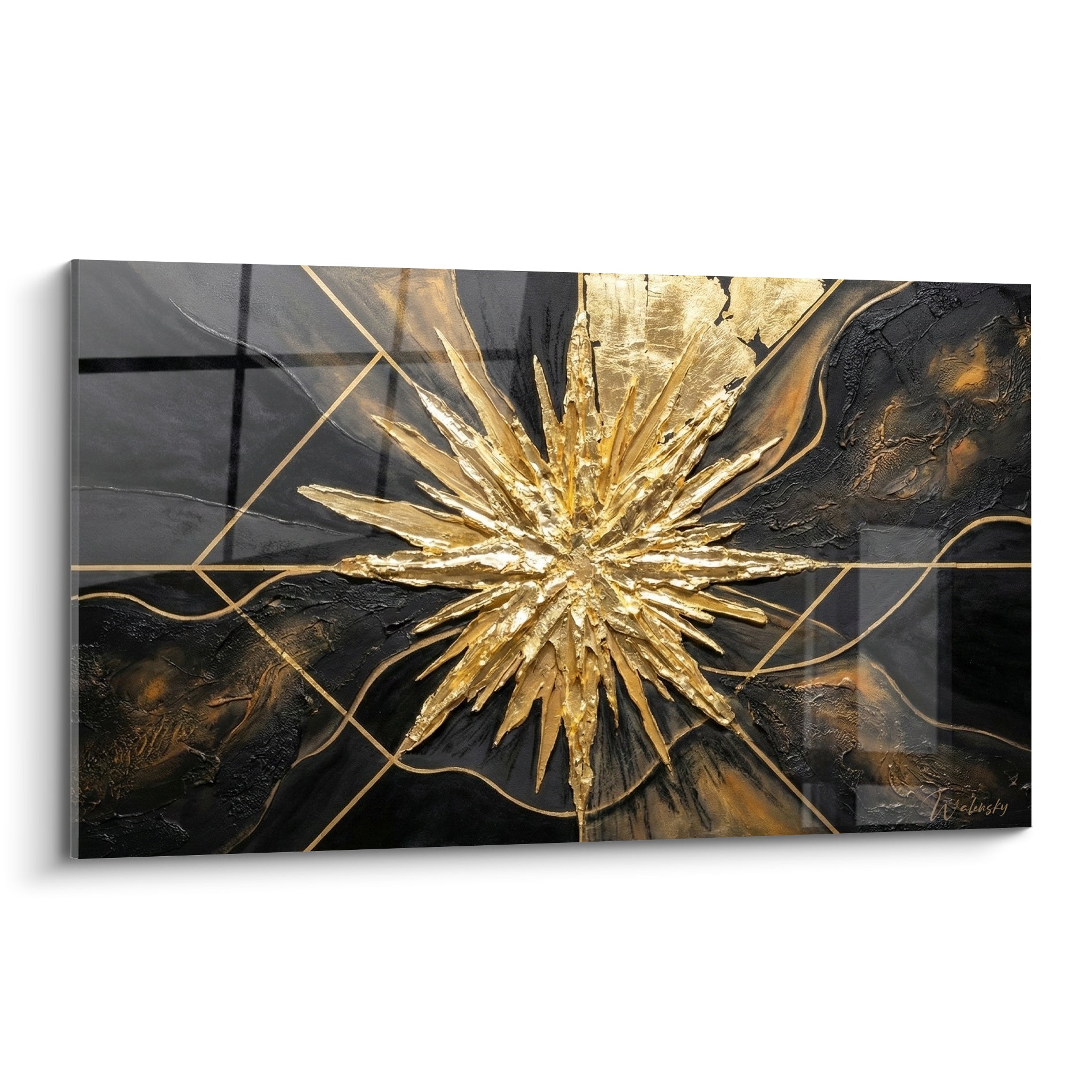 Étoile dorée en relief sur fond anthracite et bronze, style peinture texturée aux lignes graphiques