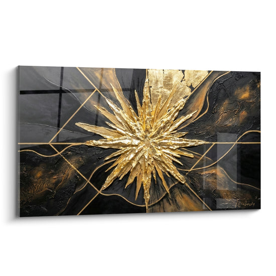 Tableau Étoile dorée aux textures anthracite - Éclosion nocturne - Edition style peinture