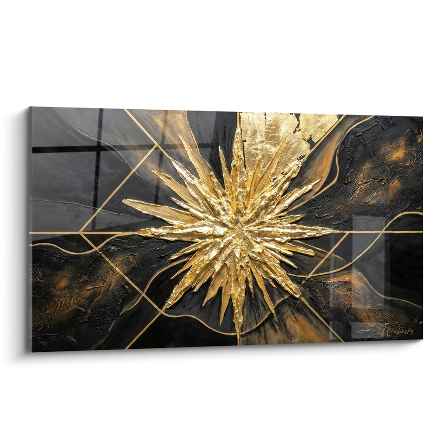 Tableau Étoile dorée aux textures anthracite - Éclosion nocturne - Edition style peinture