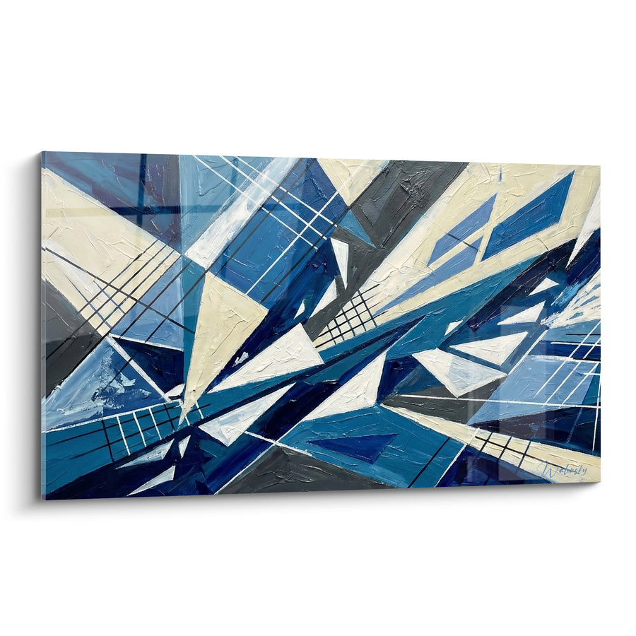Tableau Éclats géométriques bleu marine et ivoire - Fracture en mouvement - Edition style peinture