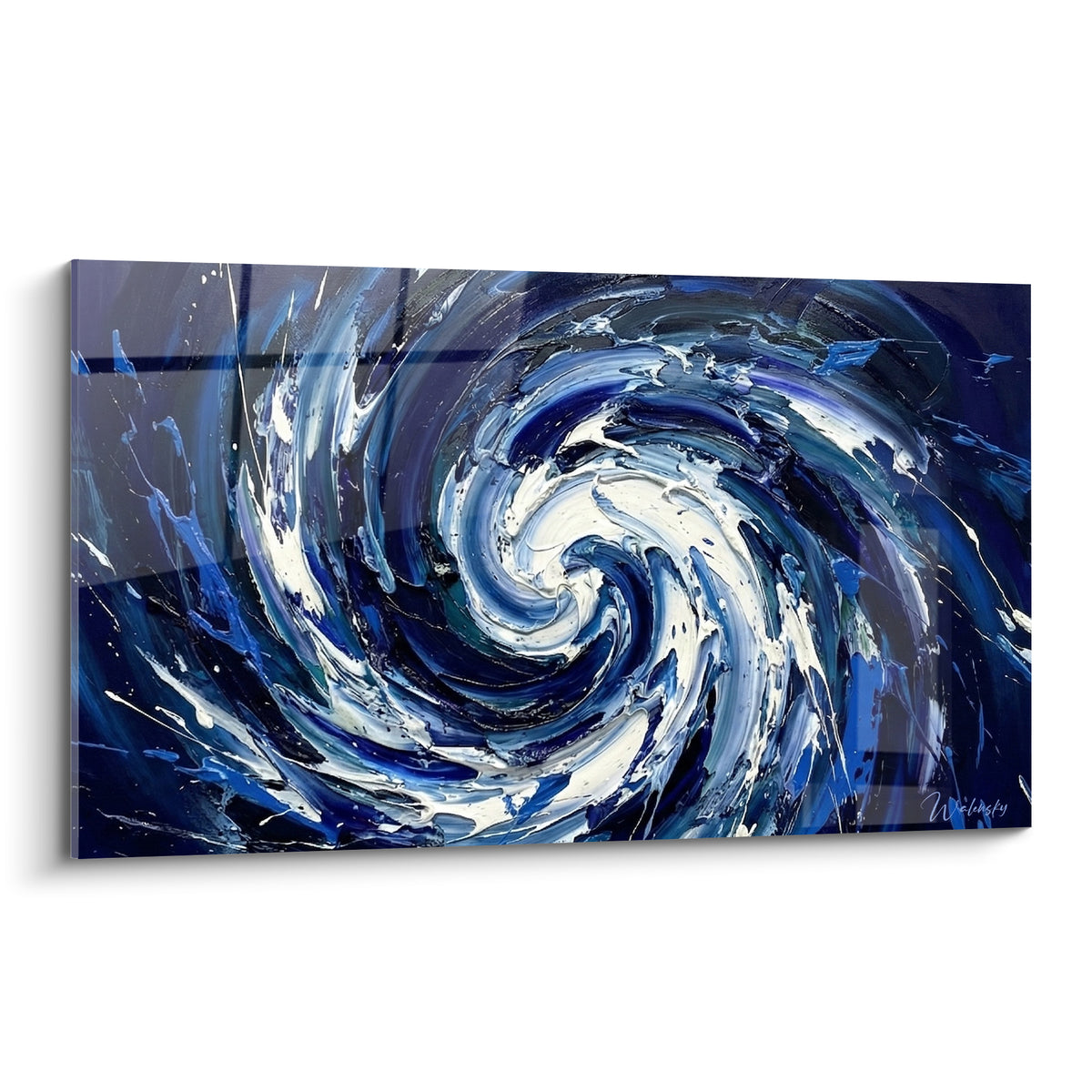 Tourbillon bleu marine et blanc en spirale, peinture texturée aux empâtements épais