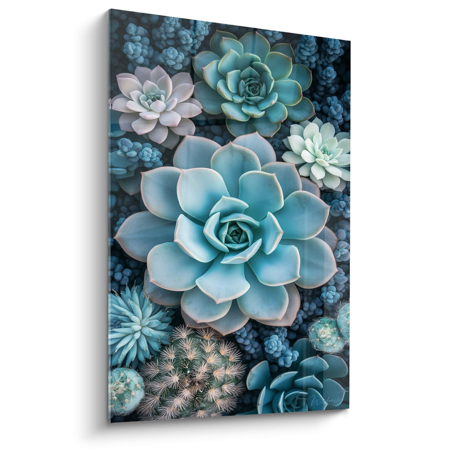 Tableau Succulentes Bleues et Vertes Disposition Géométrique - Jardin Cubiste - Edition Cubisme