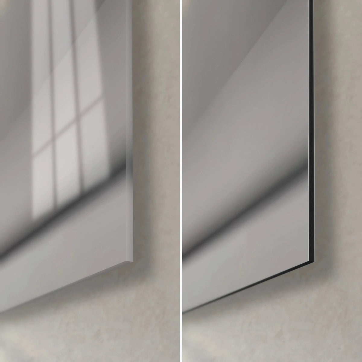 Gemälde Leguan mit gezacktem Kamm, untere rechte Ecke: glänzendes Acrylglas mit Spiegelung eines Fensters, mattschwarzes Alu-Dibond, 3 mm Kante