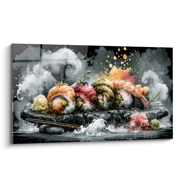 Tableau Sushis anthracite et saumon sur pierre - Vapeur gourmande - Edition Sushi