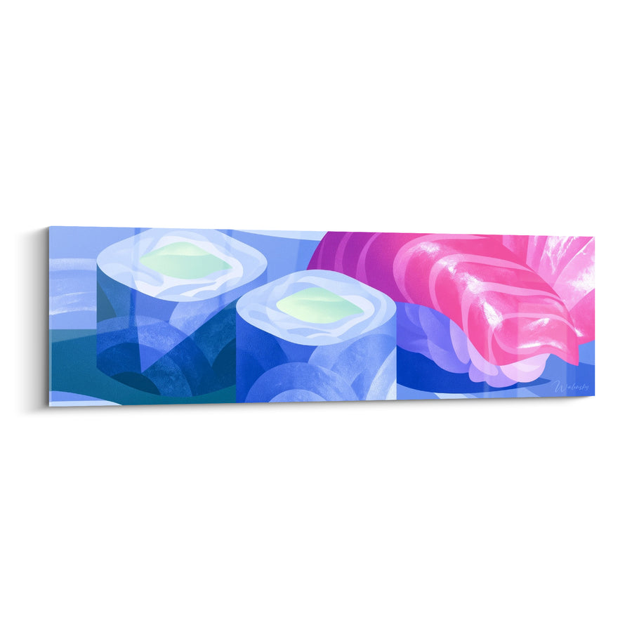 Tableau Sushi roll bleu et rose monochrome givré - Tranche de poisson cru - Edition Sushi