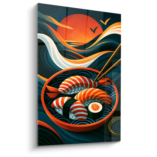 Tableau Bol de sushis bleu marine et orange - Festin nocturne - Edition Sushi