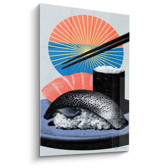 Tableau Sushi corail et bleu soleil levant - Éveil gourmand - Edition Sushi