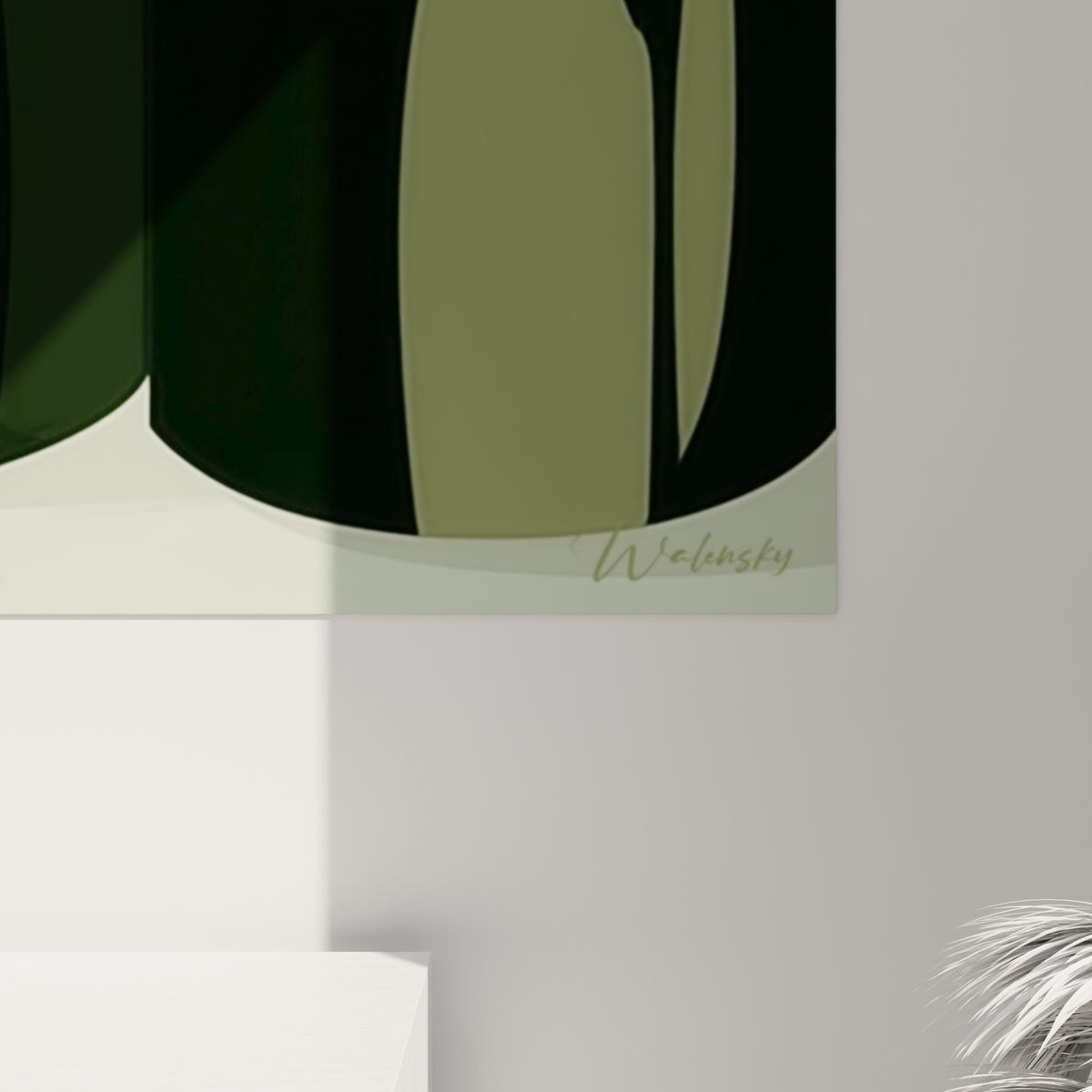 Détail des aplats vert sauge et corail révélant le grain lisse de l'impression graphique