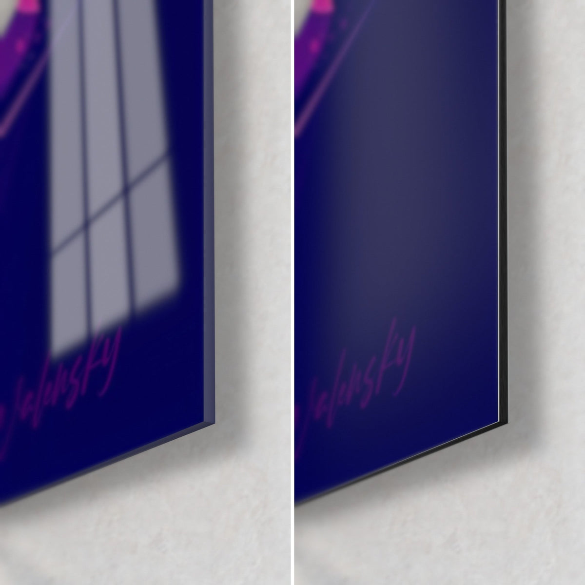 Schilderij gekristalliseerde sushireep, indigo rechtsonder: glanzend glas dat het raam weerspiegelt, mat Dibond, 3 mm dik