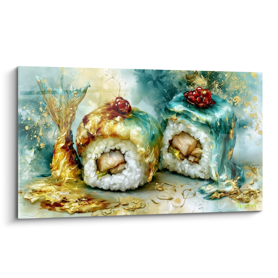Tableau Sushis dorés aux touches turquoise - Coulée gourmande - Edition Sushi