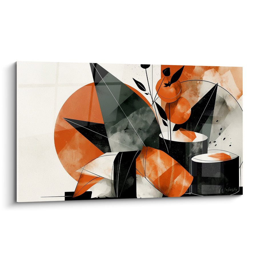 Tableau Sushi géométrique orange et noir - Éclats d'un comptoir - Edition Sushi