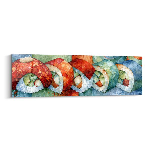 Quadri Rotoli di Sushi Rossi e Blu in Filare - Motivi a Spirale - Edizione Sushi