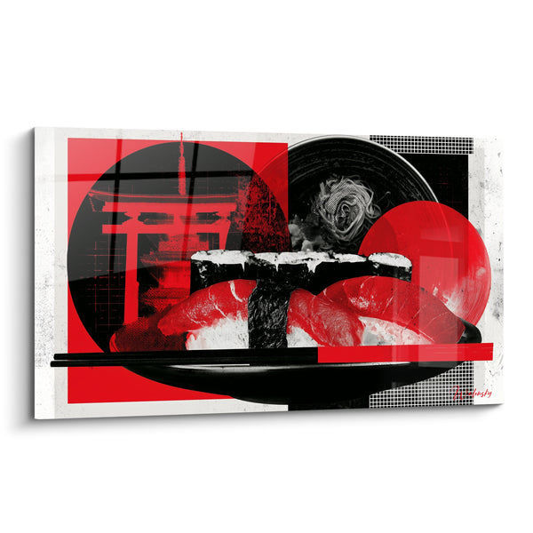 Tableau Nigiri rouge et noir aux baguettes - Rituel nippon urbain - Edition Sushi