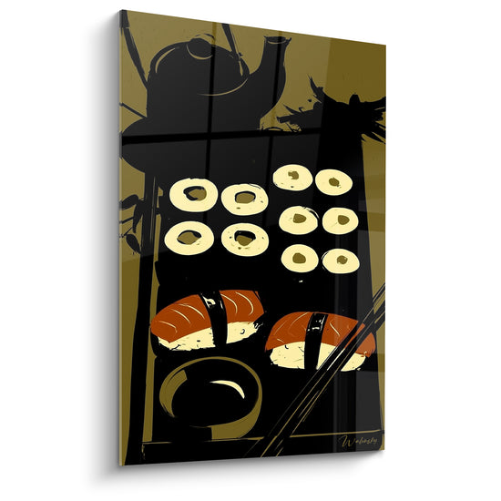 Tableau Nigiri saumon sur fond noir et ocre - Rituel du soir - Edition Sushi