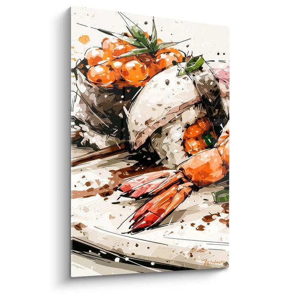 Tableau Nigiri crevette orange et blanc aux œufs de poisson - Queue de crevette pliée - Edition Sushi