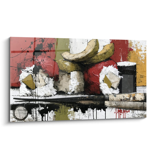 Tableau Sushis blancs et rouges au gingembre doré - Reflet sur plateau laqué - Edition Sushi