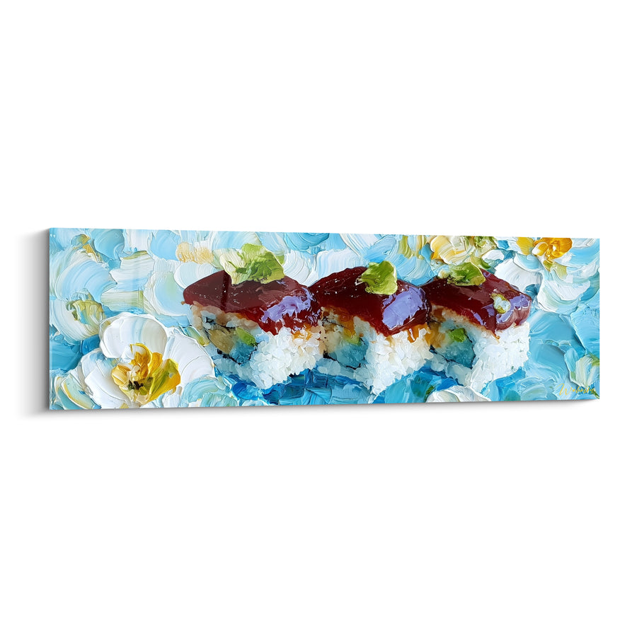 Tableau Sushis rouge et bleu sur fond floral - Saveurs fleuries - Edition Sushi