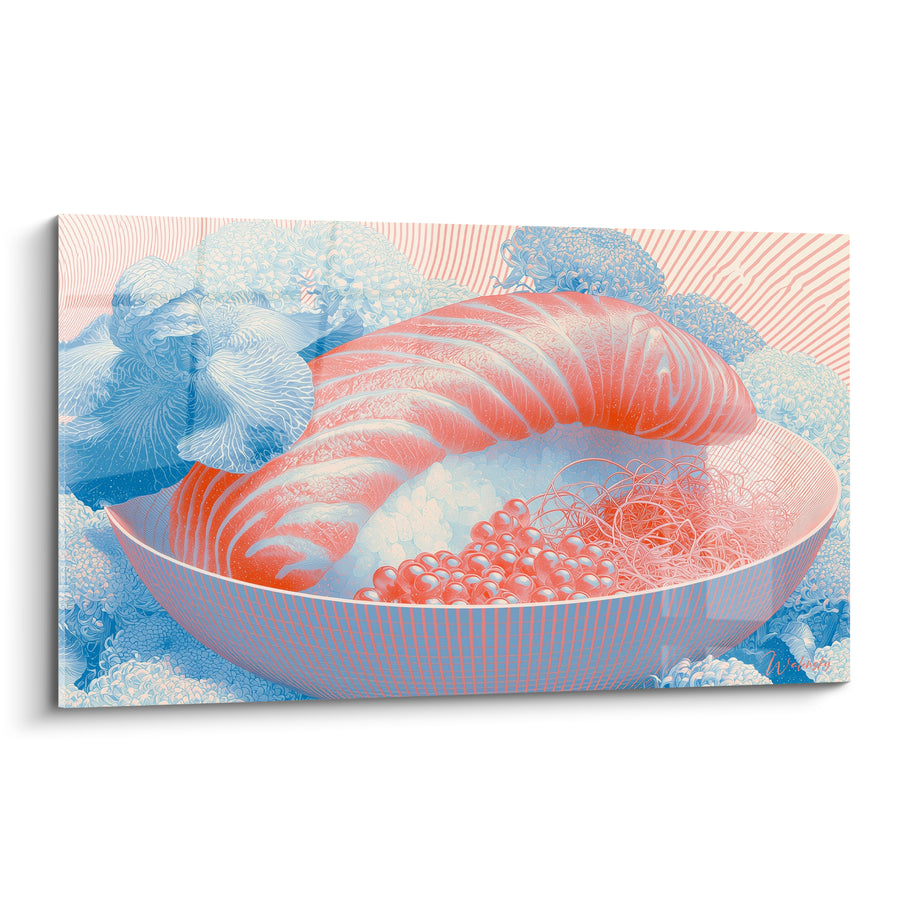 Tableau Bol de saumon corail et bleu - Festin marin - Edition Sushi