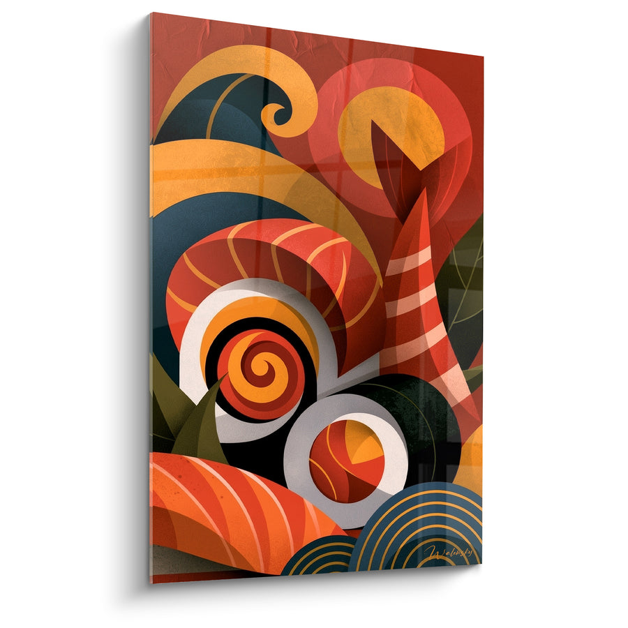 Tableau Sushi maki rouge et orange en spirale - Feuilles d'algue vertes - Edition Sushi