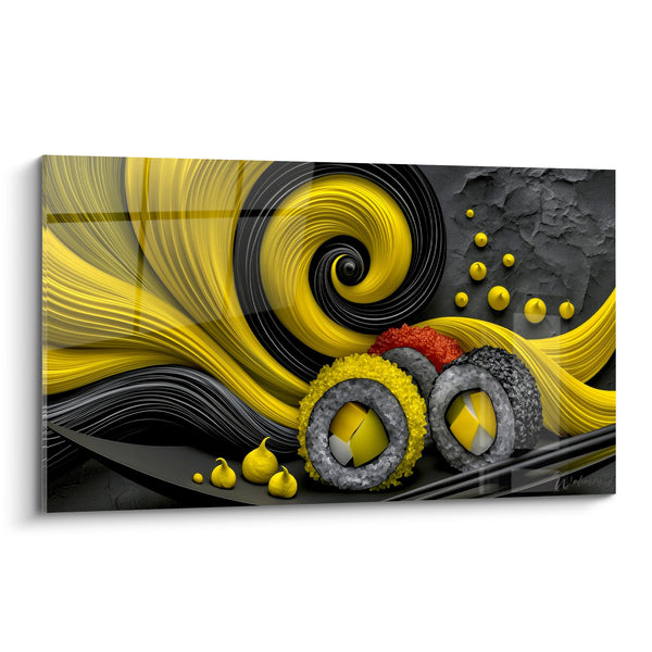 Tableau Makis jaunes et noirs en tourbillon - Vertige gourmand - Edition Sushi