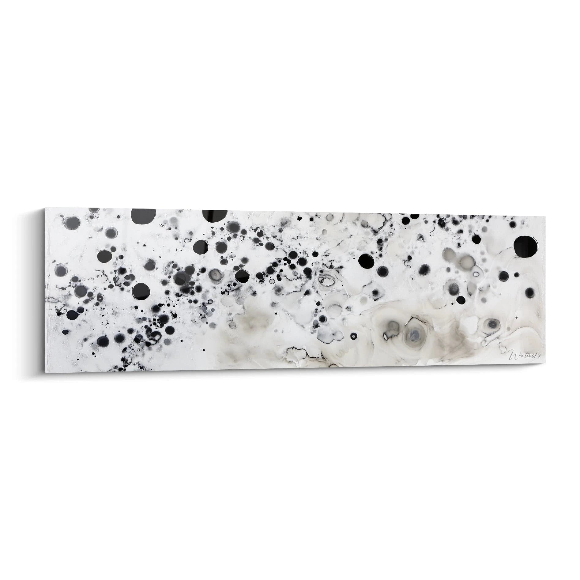 Tableau tacheté noir et blanc de Walensky avec des motifs abstraits et élégants