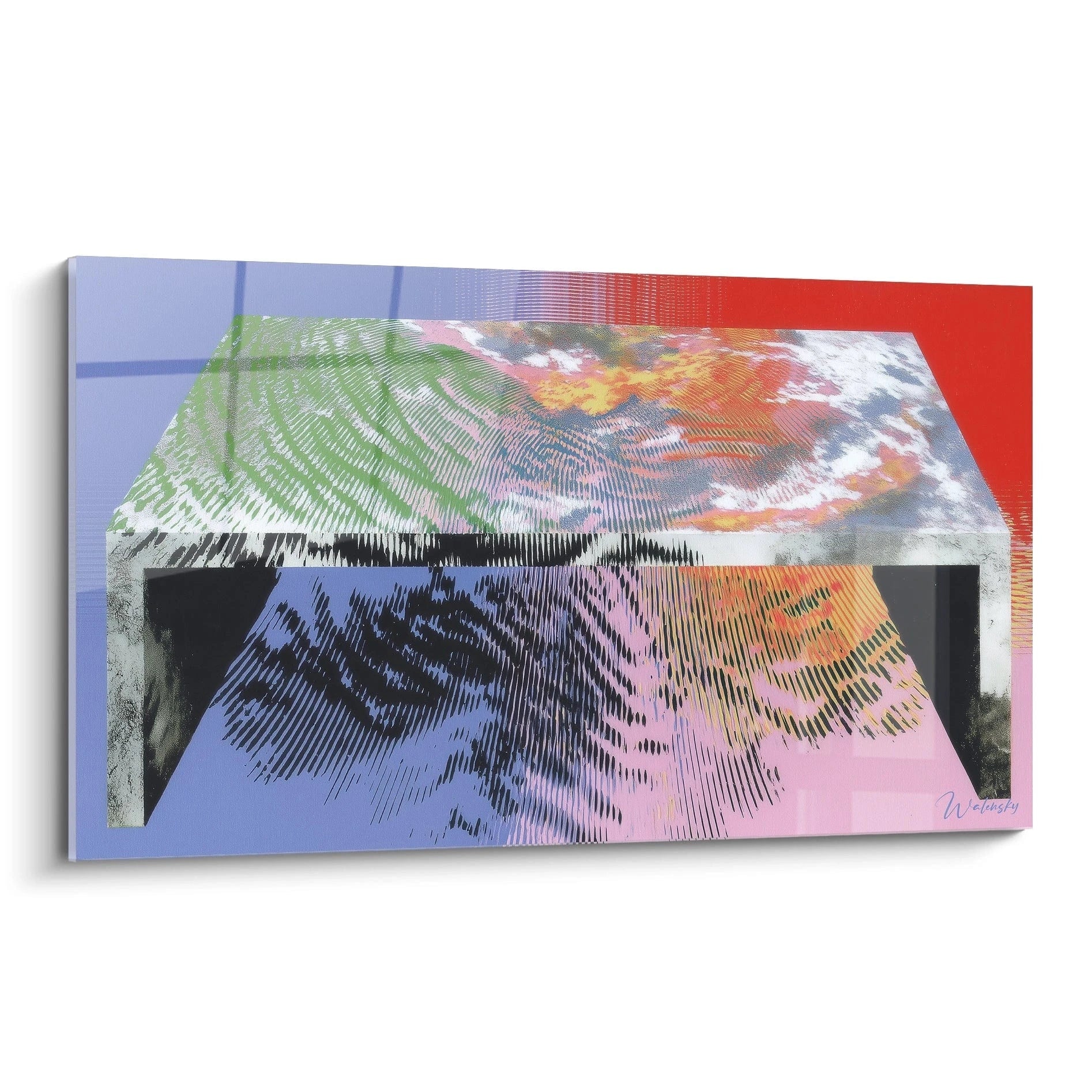 Walensky tableau Op Art illusion mouvante mural coloré abstrait avec motifs ondulants et perspective