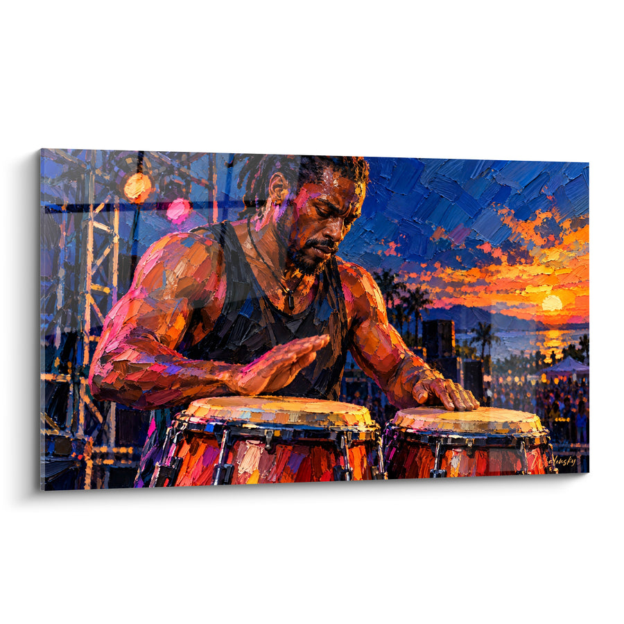 Painting Percussionist Playing Congas at Sunset - Rhythm of Dusk - Drum Edition