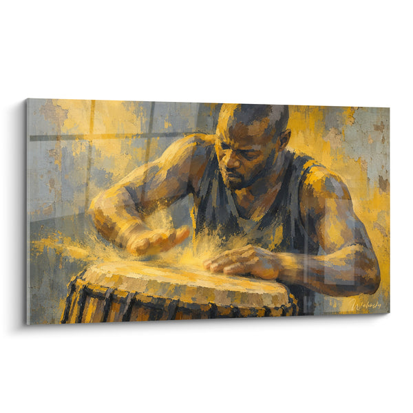 Tableau Percussionniste djembé ocre et anthracite - Transe rythmique - Edition Tambour