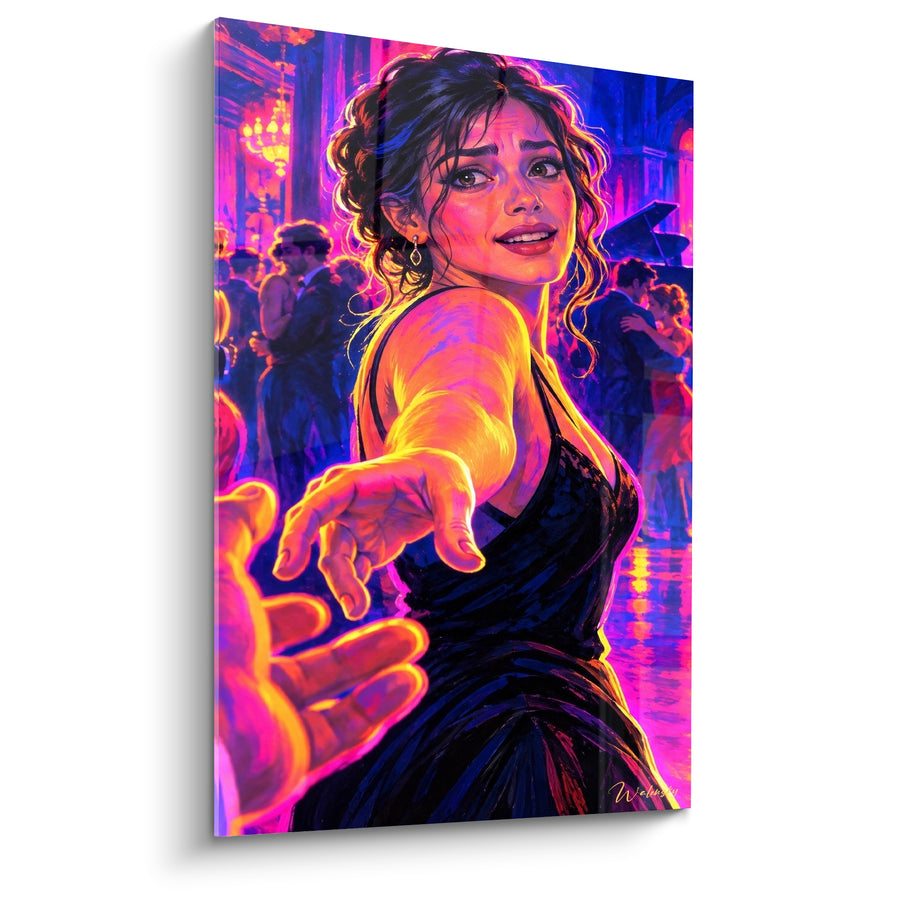 Tableau Danseuse en robe noire tendant la main - Invitation à danser - Edition Tango