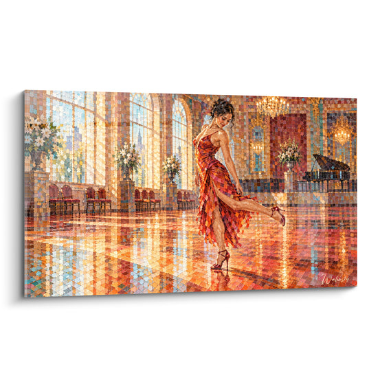 Tableau Danseuse en robe rouge dans un salon doré - Élan solitaire - Edition Tango