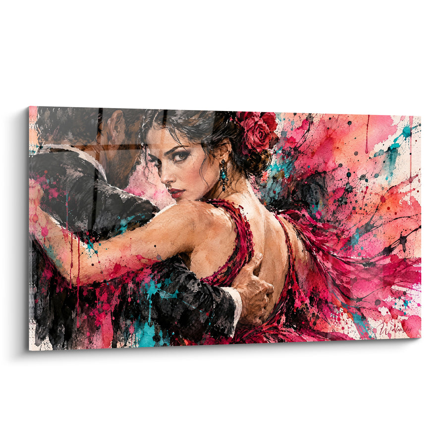 Tableau Danseuse rose et noire à la rose brune - Regard par-dessus l'épaule - Edition Tango
