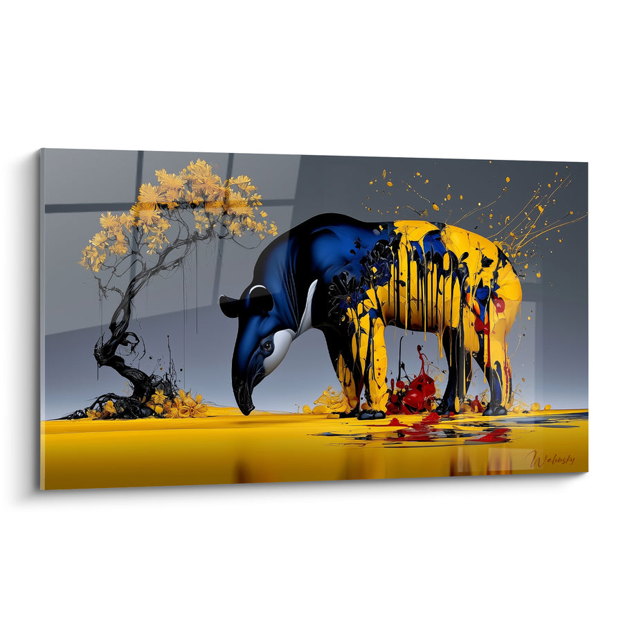 Tableau Tapir bleu marine et doré ruisselant - Fonte dorée - Edition Tapir