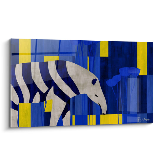 Tableau Tapir bleu marine et jaune abstrait - Silhouette en mouvement - Edition Tapir