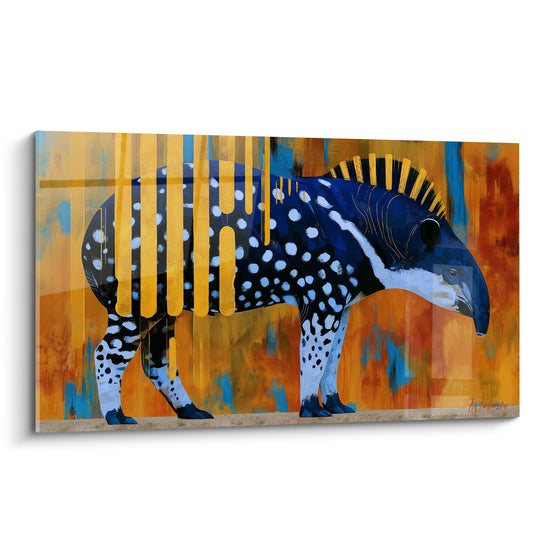 Tableau Tapir bleu nuit aux coulures dorées - Pluie d'or sauvage - Edition Tapir