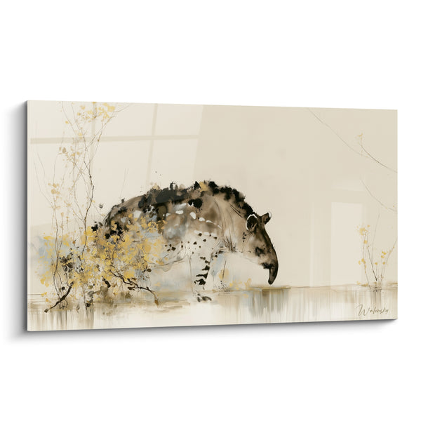 Tableau Tapir brun et ocre près d'un point d'eau - Silence de la clairière - Edition Tapir