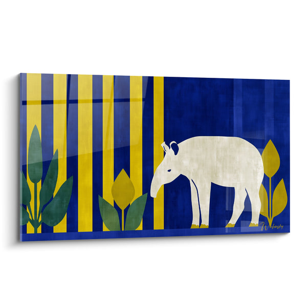Tableau Tapir crème sur rayures bleues et jaunes - Marche tranquille - Edition Tapir