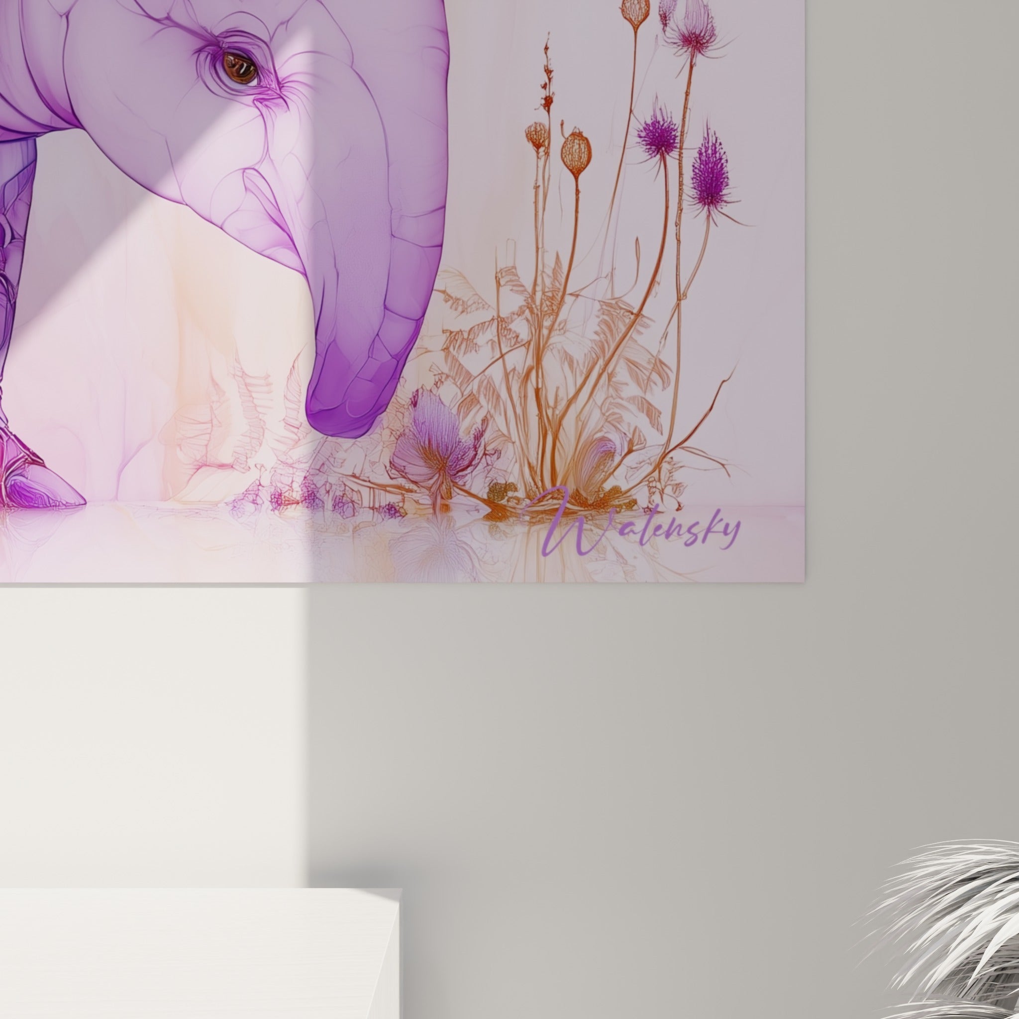 Détail des segments dorés et violets du tapir, effet vitrail avec liserés dorés et transparences